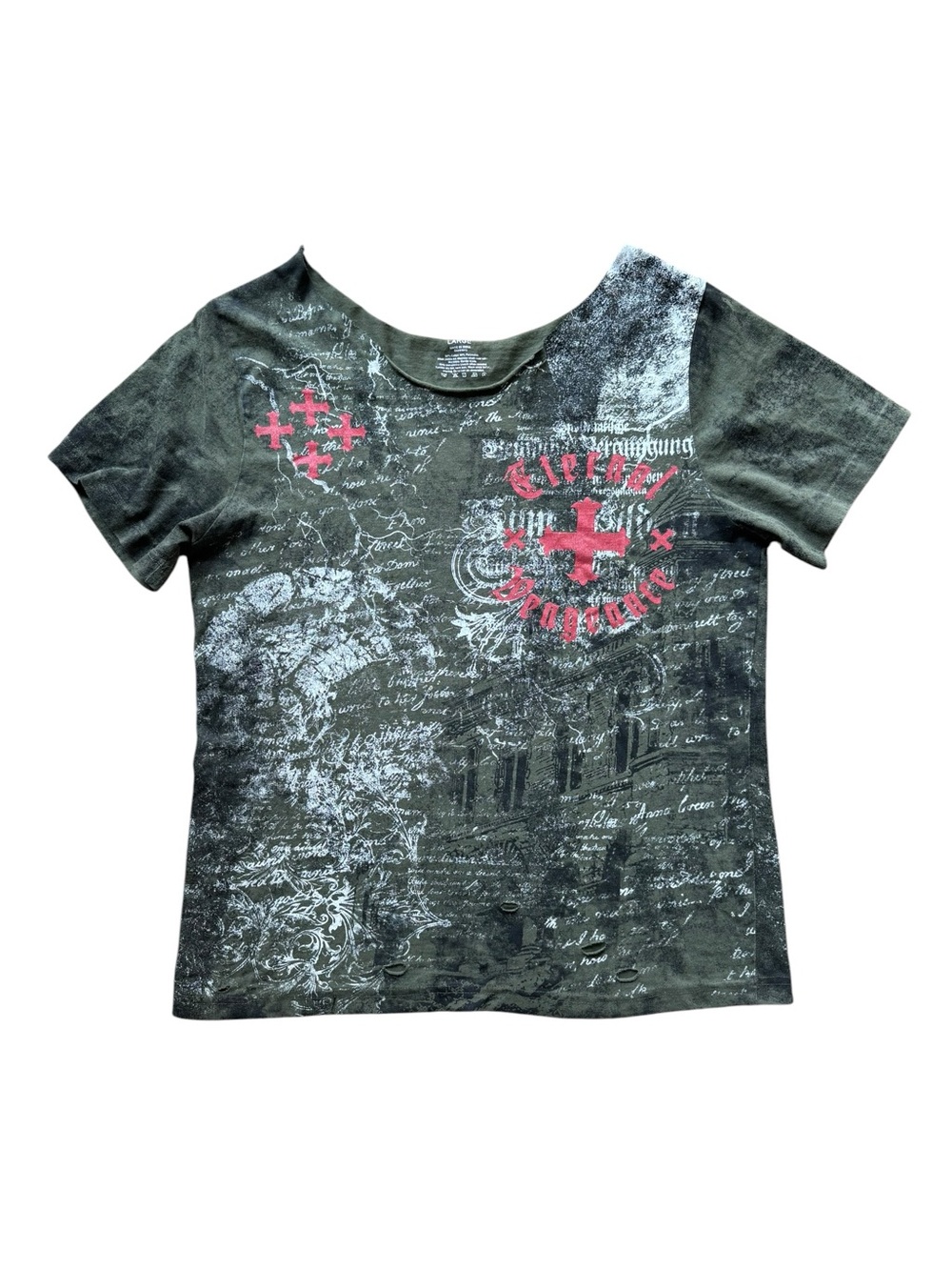 Eternal Vengeance Y2K Grunge Graphic T-Shirt Green L
